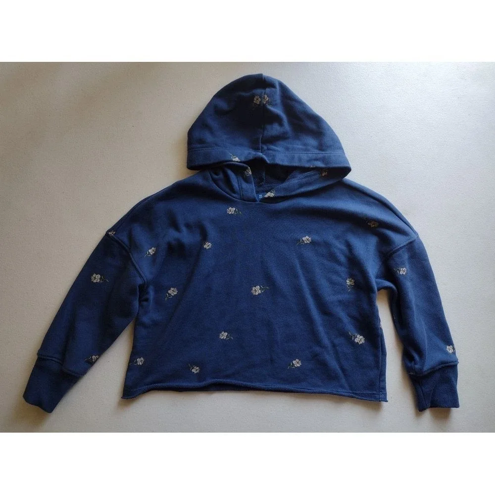 Old Navy Kids Girls Blue Floral Print Hoodie Sweatshirt Size XS 5‎
